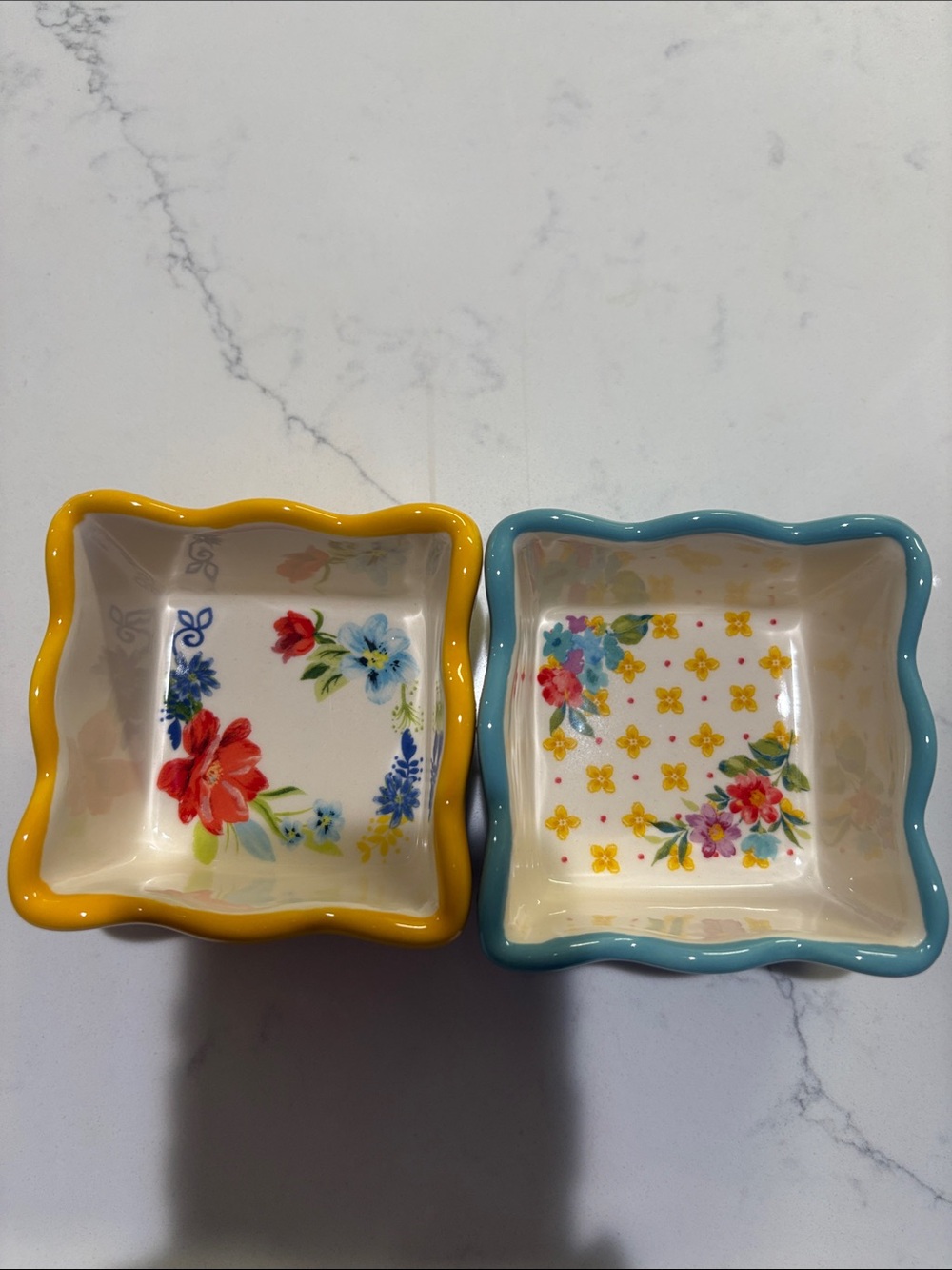 The Pioneer Woman Floral Ceramic Ramekins in Yellow and Blue